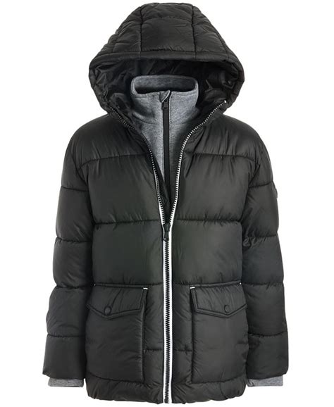 michael michael kors big boys hooded puffer jacket black|Michael Kors puffer jacket packable.